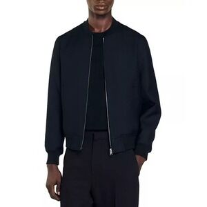 Sandro Bomber Jacket New Teddy M Navy Blue MSRP $725